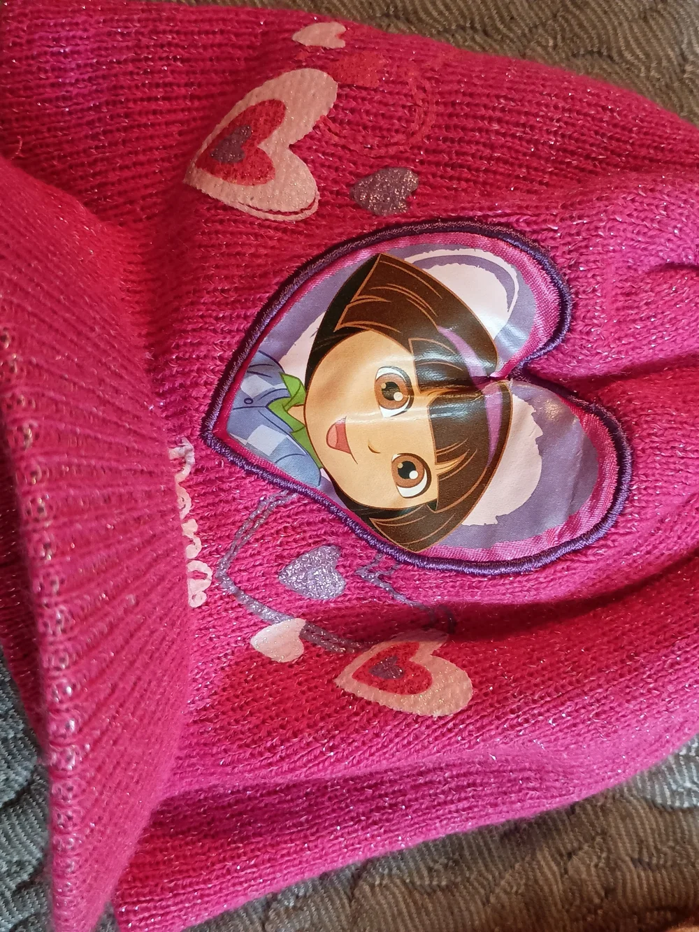 Dora Pink Sparkle Knit Cap with Visor